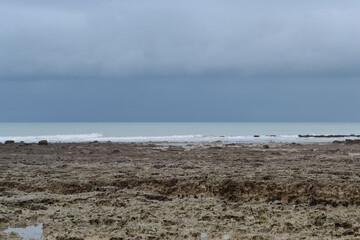 Fototapeta na wymiar Paysages de la Baie de Somme, paysages marins, couleurs de la mer, reflets dans le sable, Le Crotoy