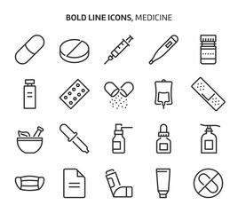 Medicine, bold line icons