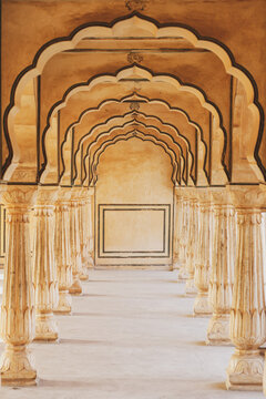 Pillars and arches in Amber Fort, India