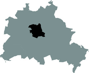 Fototapeta premium Black location map of Berliner Mitte borough (bezirk) inside gray map of Berlin, Germany