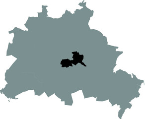 Black location map of Berliner Friedrichshain-Kreuzberg borough (bezirk) inside gray map of Berlin, Germany