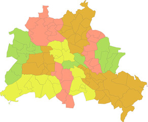 Simple vector pastel map with black borders of boroughs (bezirke) of Berlin, Germany
