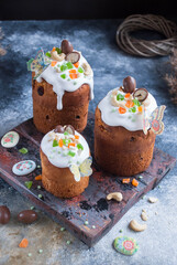 traditional Easter cake Kulich with sugar topping