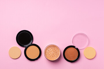 Cosmetics for face complexion on pink background