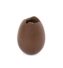 Broken milk chocolate egg on white background
