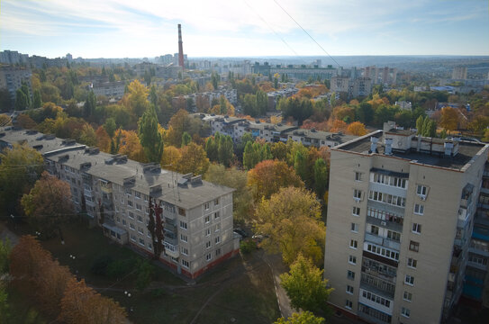 Belgorod city aerial view. Residential district with multi-storey apartment blocks view. Belgorod, Russia