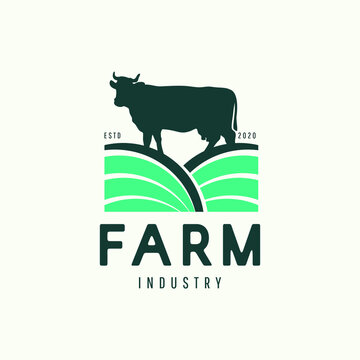 Modern cow farm logo design concept.