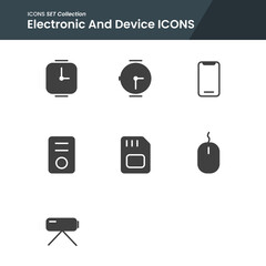 icon set of electronic and device watch, smartphone, strorage, and many more. with solid style vector. suitable use for web app and pattern design.