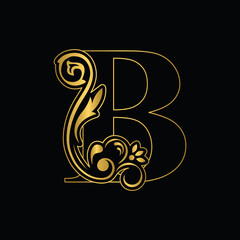 Golden letter B. flower letters. Vintage ornament initial Alphabet. Logo vector	
