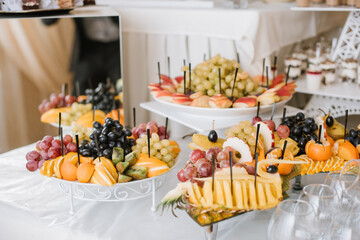 Different fruits on buffet table at the celebration