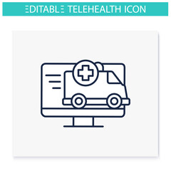 Online emergency line icon. Telehealth medical care. Virtual ambulance call service. Telemedicine, health care concept. Online first aid consultation. Isolated vector illustration. Editable stroke 