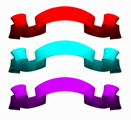 Red, purple and turquoise ribbons for the inscription. Banner for advertising or promotion. 3d render