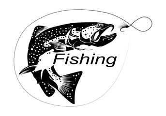 Fishing. Fisherman and trout.Fishing logo.Fishing theme vector illustration. Isolated on white