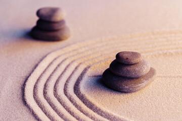 Meditation zen garden with stones on sand