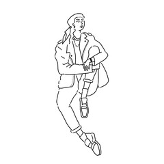 avatar character. line art. girl sitting looking into the distance