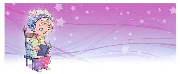 Elderly grandmother reading a book sitting