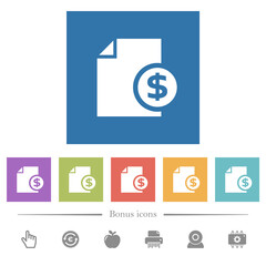 Dollar financial report flat white icons in square backgrounds