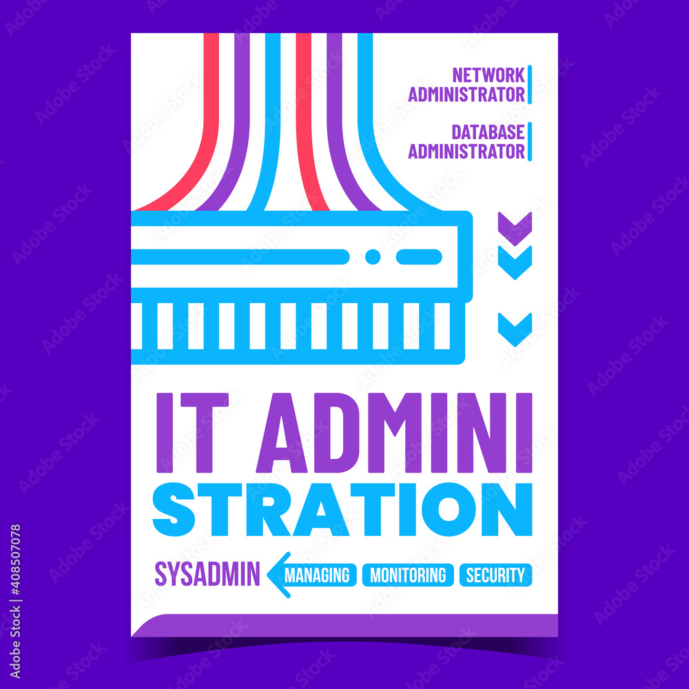 Aufkleber it administration creative promotion poster vector. network and database it administrator advertisin