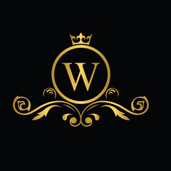 Golden letter W. flower letters. Vintage ornament initial Alphabet. Logo vector