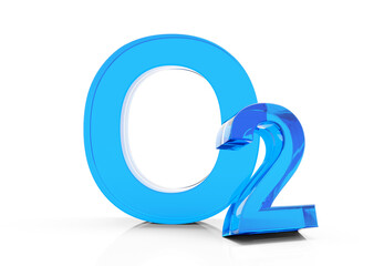 O2 - Blue glass Oxygen molecule symbol on white background
