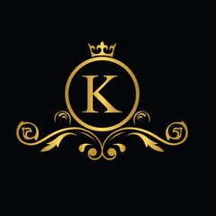 Golden letter K. flower letters. Vintage ornament initial Alphabet. Logo vector