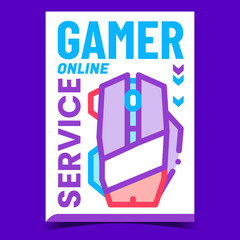 Gamer Online Service Promotional Banner Vector. Gamer Gadget Computer Mouse For Playing Internet Games Advertising Poster. Electronic Device Concept Template Style Color Illustration