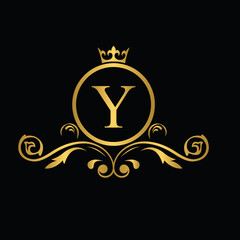 Golden letter Y. flower letters. Vintage ornament initial Alphabet. Logo vector