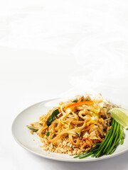 Thai Style Stir-Fried Rice Noodles with Sour Sauce. Pad Thai, Phad Thai Rice Noodles. Close-up shot