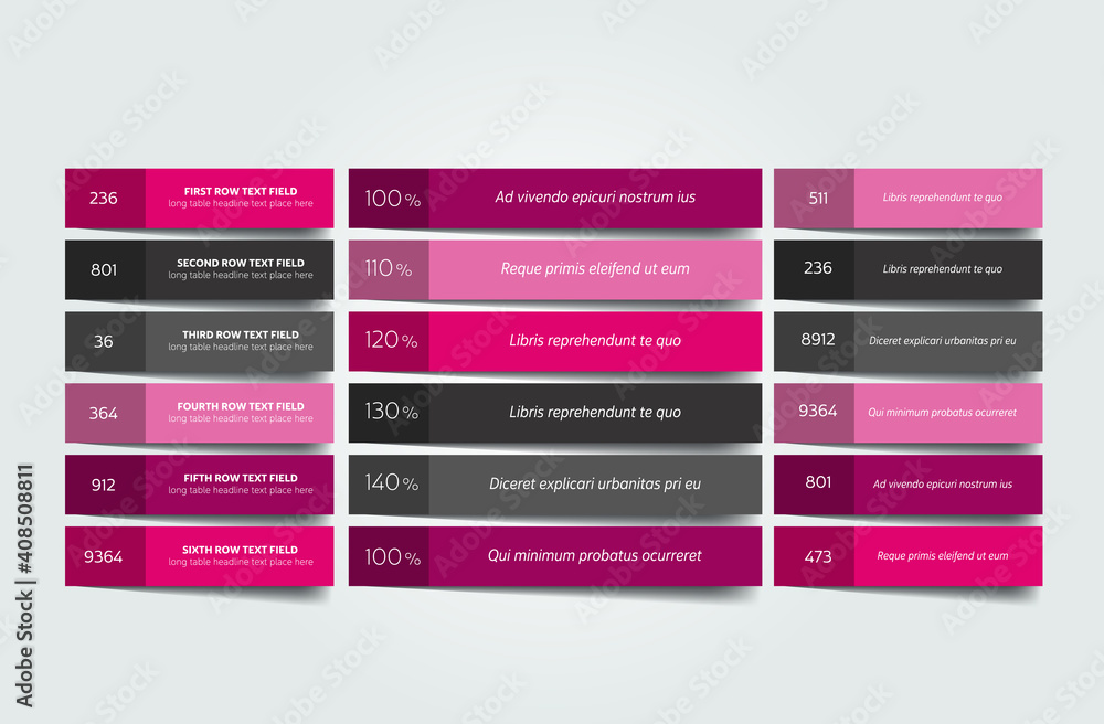 Poster table, schedule design template with 6 row. vector banner.