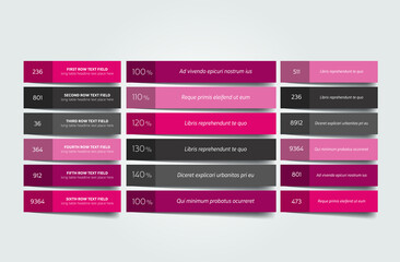 Table, schedule design template with 6 row. Vector banner.