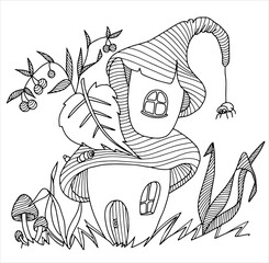 Mushroom houses. Coloring. Vector