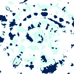 Vector tie dye print. Ink splat background. Aqua and indigo swirl brushes on white background. 