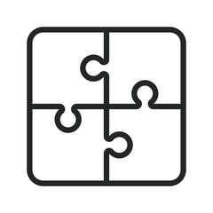 Puzzle vector shape icon. Jigsaw piece symbol sign. Silhouette isolated on white background.