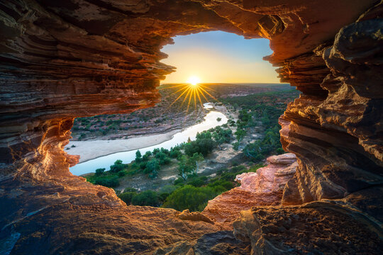 Fototapeta sunrise at natures window in kalbarri national park, western australia