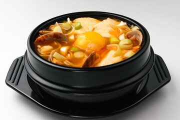 Sundubu jjigae on white background