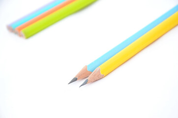 the yellow sky peels pencil with bunch the pencils isolated on white background.