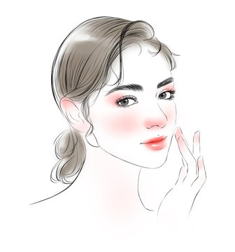 Women  illustration style: beauty and cosmetics concept ,Her  applying skincare lmply gentle for skincare your products.