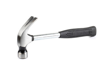 Metal hammer for carpentry work. Isolated objects on white background