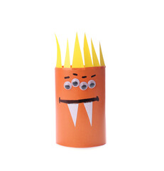Funny orange monster isolated on white. Halloween decoration