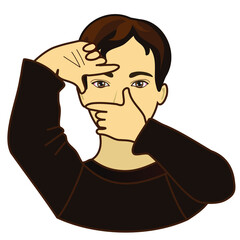 man that looks at the scene through the frame mimicked with his hands gesture, simple colored emoticon, vector emoji in color
