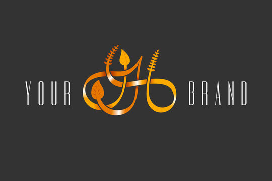 Golden floral initial luxury Y S H letter monogram. Handwriting heraldic ornament vintage premium logo. Decorative elegant hand drawn calligraphic YSH signature brand logotype vector illustration