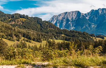 Fototapeta na wymiar Beautiful alpine summer view with the famous Grimming mountain, Steiermark, Austria