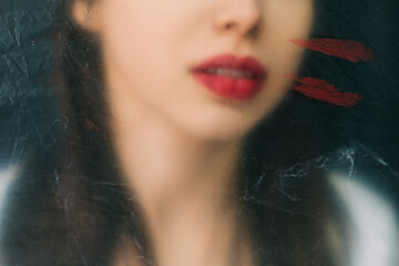 Makeup art. Defocused portrait. Lip augmentation. Beauty care. Aesthetic cosmetology. Cropped woman...