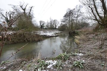 River Mole in winter on a dark grey winters morning on Jan 26, 2021