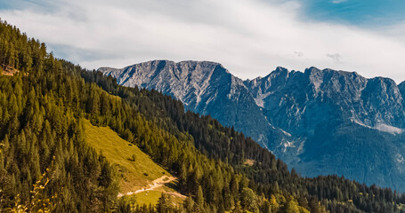Beautiful alpine summer view with the famous Grimming mountain, Steiermark, Austria