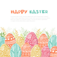 Easter greeting card with decorative eggs and hand lettering