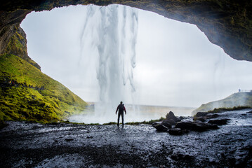 in August 2019 under the amazing  Seljalandsfoss waterfall, located in the south of Iceland .