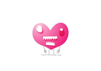 A monster of love in search of its victim. Watch out for a love zombie bite. Valentine's card. Characters are created in a linear style with a black line. Combined with brightly colored elements.