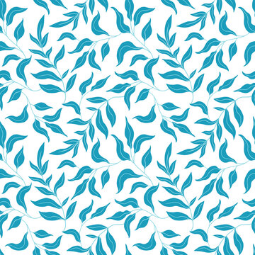Seamless pattern with flat minimalism leaves. Hand drawn vector illustration. Texture for print, fabric, textile, wallpaper.