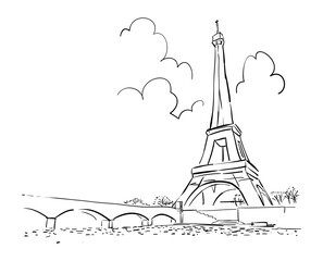 Paris Eiffel tower line style stock illustration